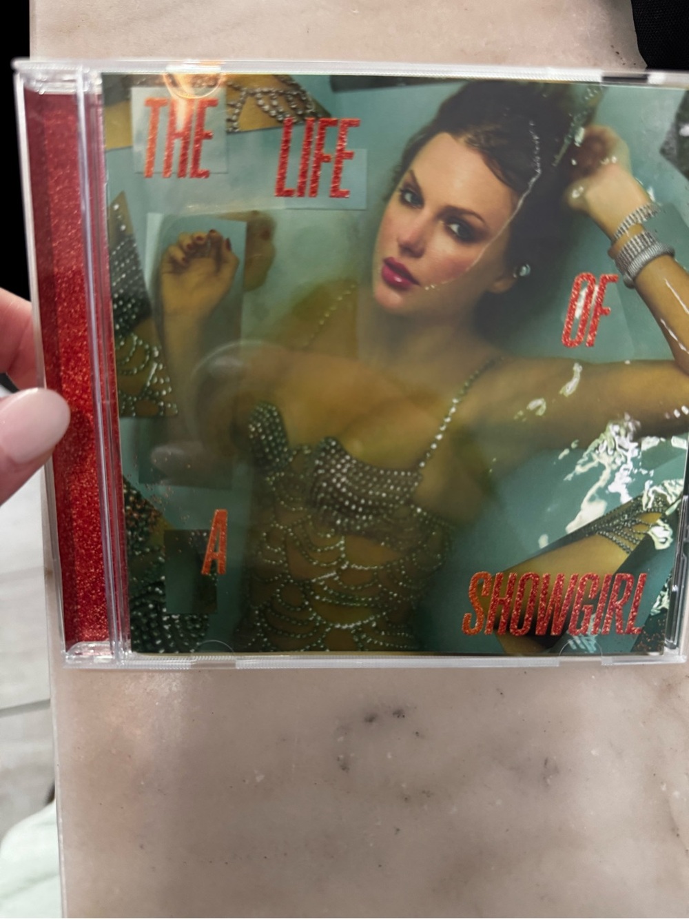Red Glitter Jewel-Accented CD Case - Life of a Showgirl